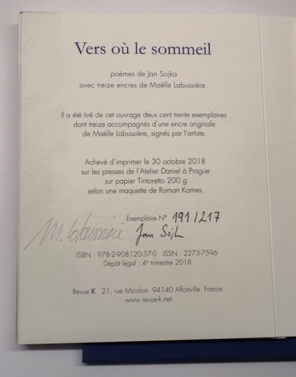 Jan Sojka (poèmes), Vers où le sommeil, avec des encres de Maëlle Labussière – Image 3