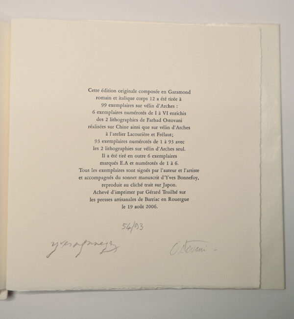 Yves Bonnefoy, Le Tombeau de Leopardi, et une version de A Silvia, avec deux lithographies de Farhad Ostovani – Image 3