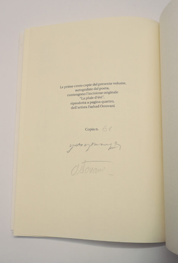 Yves Bonnefoy, La Pioggia d’estate [La Pluie d’été], avec une lithographie de Farhad Ostovani – Image 3
