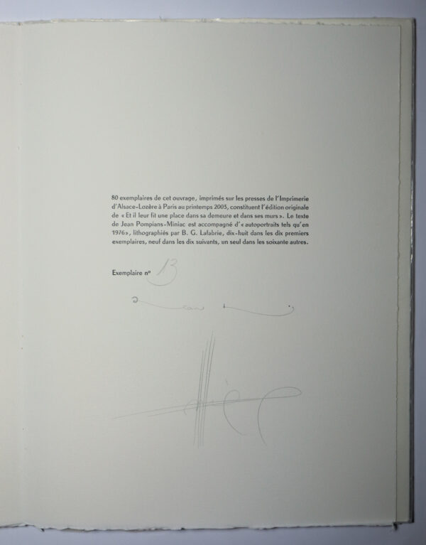 Jean Pompians-Miniac, Et il leur fit une place en sa demeure, avec une suite de neuf « autoportraits tels qu’en 1976 » de Bernard-Gabriel Lafabrie – Image 4