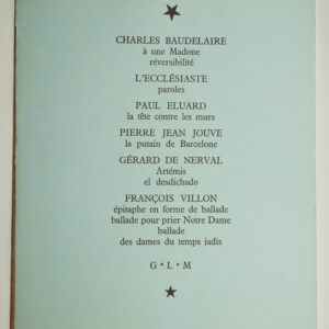 Collectif, Recueil de dix poèmes [Charles Baudelaire, l’Ecclésiaste, Paul Eluard, Pierre Jean Jouve, Gérard de Nerval et François Villon]