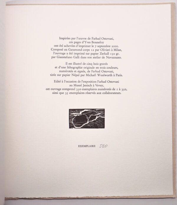 Yves Bonnefoy, Aut lut nata est aut capta hic libera regnat, avec cinq bois gravés et une lithographie de Farhad Ostovani – Image 4
